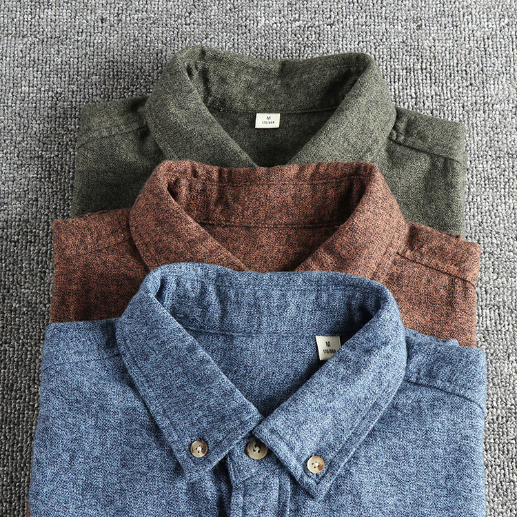 GorgeousBen Men's Preppy British Vintage Washed 100% Cotton Woven Long Sleeve Shirt