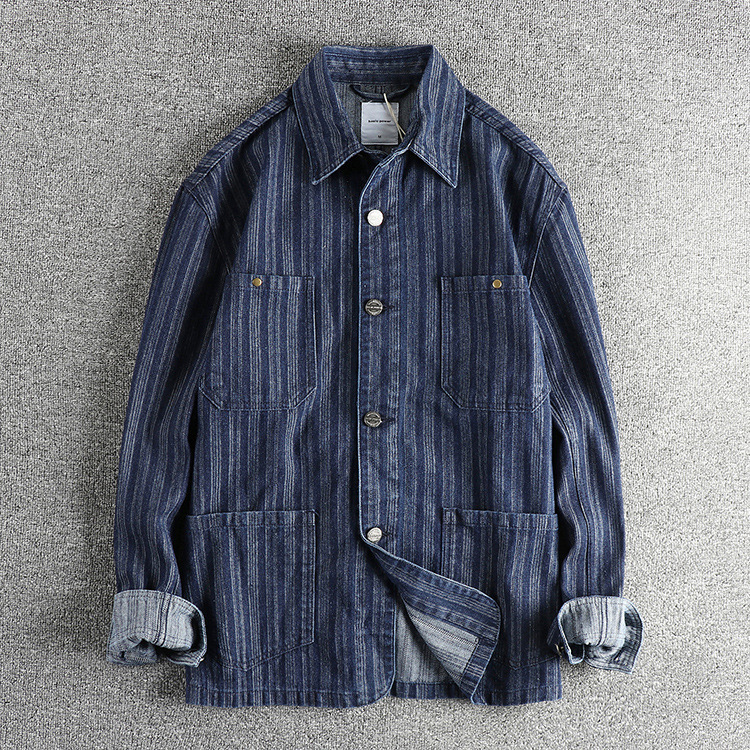 GorgeousBen Men's Americana Vintage Indigo Denim Workwear Multi-Pocket Shirt Jacket