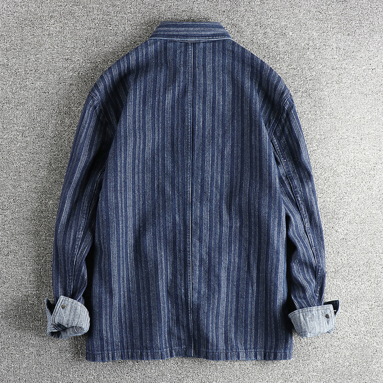 GorgeousBen Men's Americana Vintage Indigo Denim Workwear Multi-Pocket Shirt Jacket