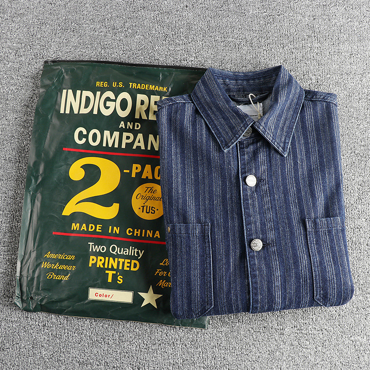 GorgeousBen Men's Americana Vintage Indigo Denim Workwear Multi-Pocket Shirt Jacket