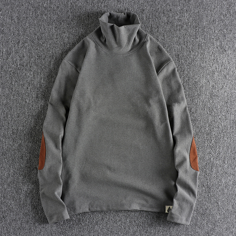 GorgeousBen Men's Color Block Patch Double Fleece Mock Neck Long Sleeve T-Shirt