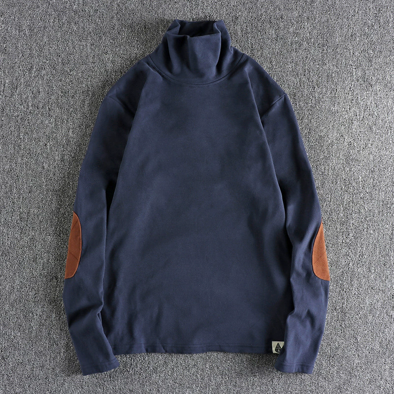 GorgeousBen Men's Color Block Patch Double Fleece Mock Neck Long Sleeve T-Shirt