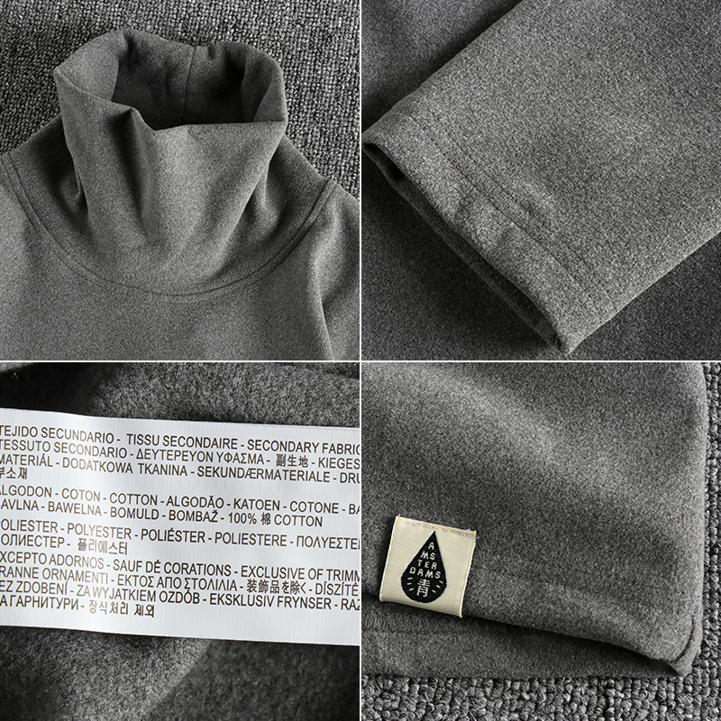 GorgeousBen Men's Color Block Patch Double Fleece Mock Neck Long Sleeve T-Shirt