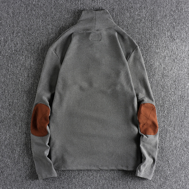 GorgeousBen Men's Color Block Patch Double Fleece Mock Neck Long Sleeve T-Shirt