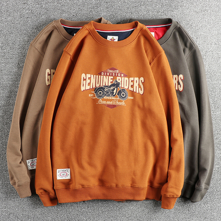 GorgeousBen Men's American Vintage Biker Letter Crew Neck Sweatshirt