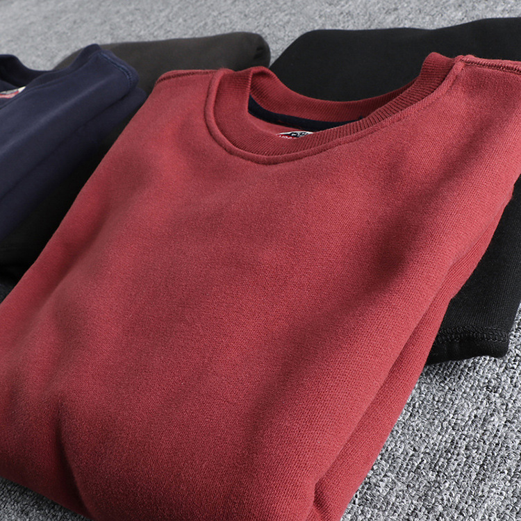 GorgeousBen Men's Patch Sleeve American Fleece Lined Crew Neck Sweatshirt