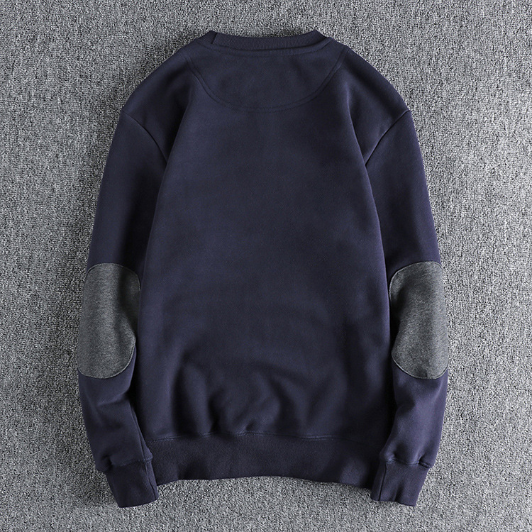 GorgeousBen Men's Patch Sleeve American Fleece Lined Crew Neck Sweatshirt