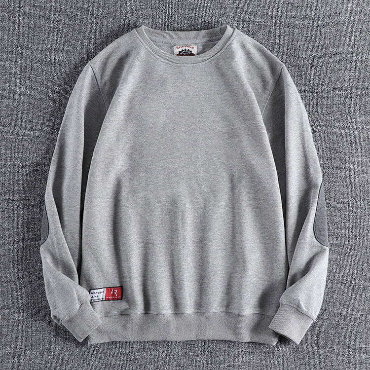 GorgeousBen Men's Color Block Patch Crew Neck Terry Sweatshirt