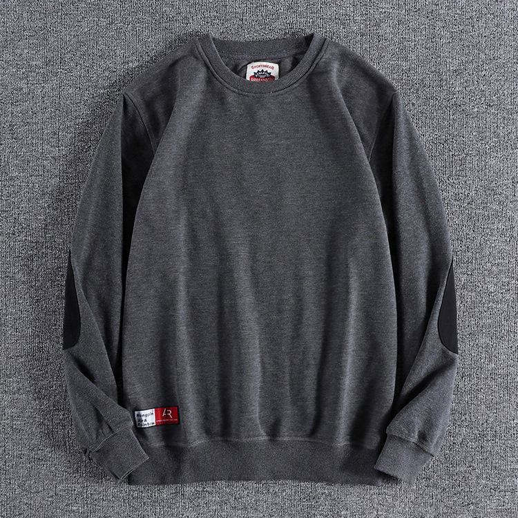 GorgeousBen Men's Color Block Patch Crew Neck Terry Sweatshirt