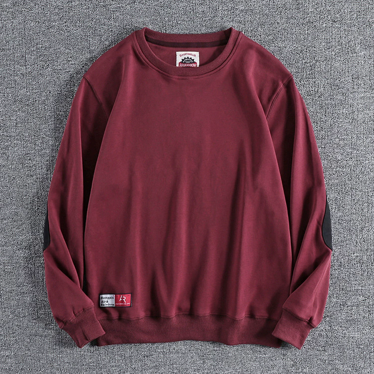 GorgeousBen Men's Color Block Patch Crew Neck Terry Sweatshirt