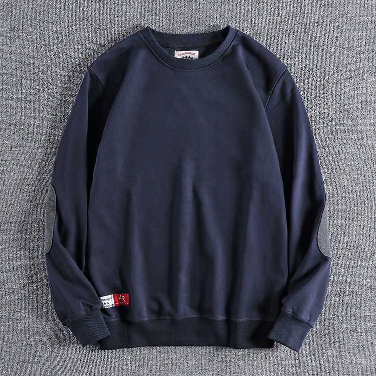 GorgeousBen Men's Color Block Patch Crew Neck Terry Sweatshirt