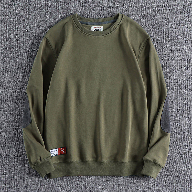 GorgeousBen Men's Color Block Patch Crew Neck Terry Sweatshirt