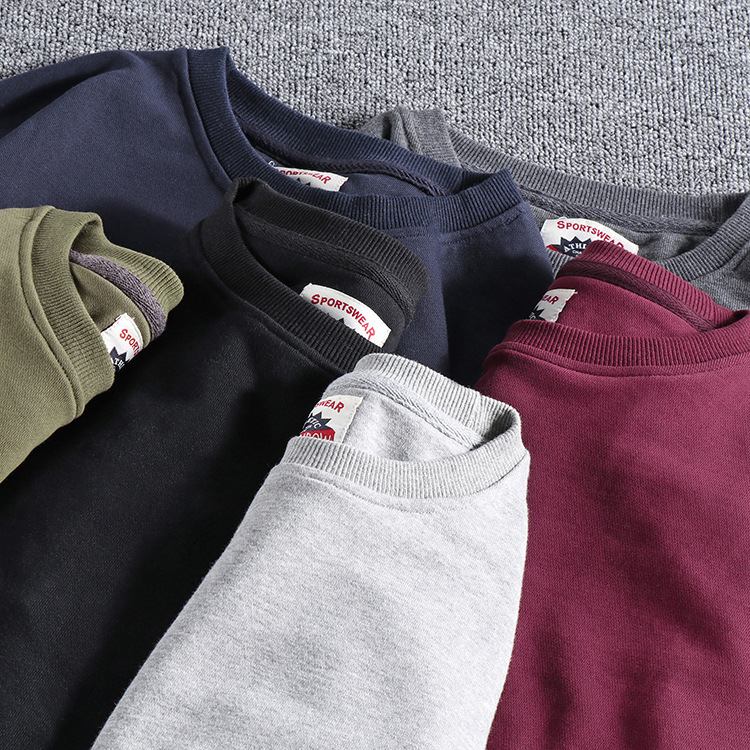 GorgeousBen Men's Color Block Patch Crew Neck Terry Sweatshirt