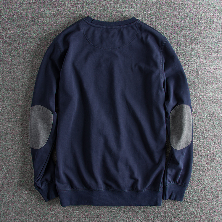 GorgeousBen Men's Washed Cotton Patchwork Crew Neck Sweatshirt