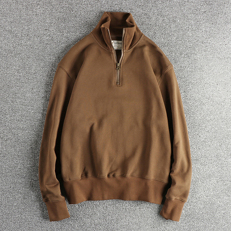 GorgeousBen Men's Amekaji Vintage Heavyweight Half-Zip Mock Neck Terry Sweatshirt