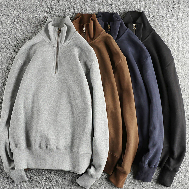 GorgeousBen Men's Amekaji Vintage Heavyweight Half-Zip Mock Neck Terry Sweatshirt