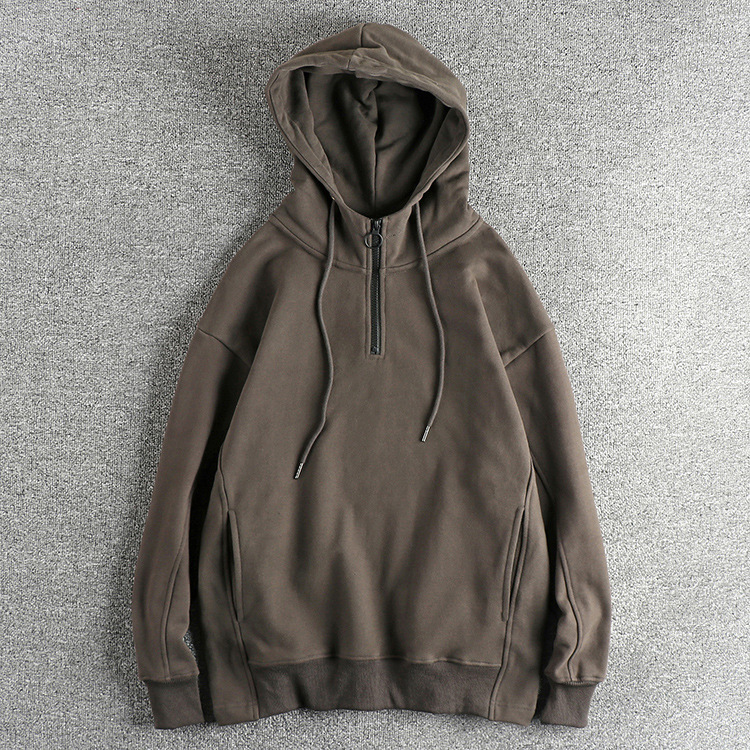 GorgeousBen 500G Heavyweight Fleece Hooded Half Zip Men's Hoodie Casual Sweatshirt