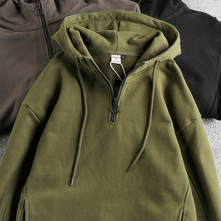 GorgeousBen 500G Heavyweight Fleece Hooded Half Zip Men's Hoodie Casual Sweatshirt