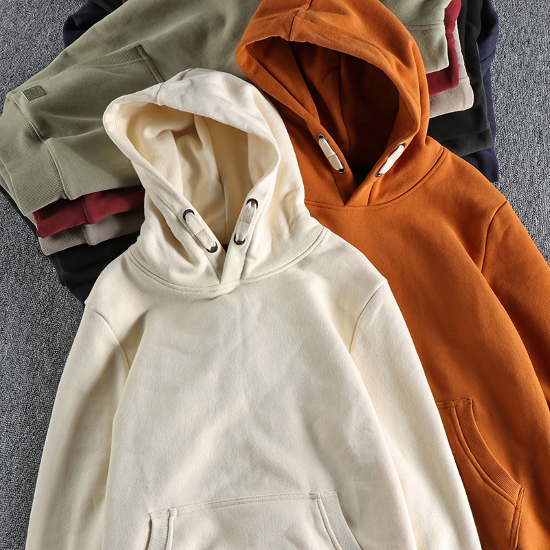 GorgeousBen 400G Heavyweight Fleece French Terry Hoodie Men's Vintage Solid Casual Sweatshirt