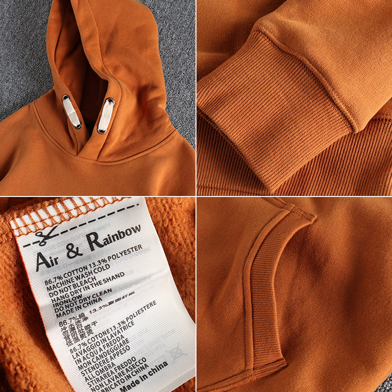 GorgeousBen 400G Heavyweight Fleece French Terry Hoodie Men's Vintage Solid Casual Sweatshirt