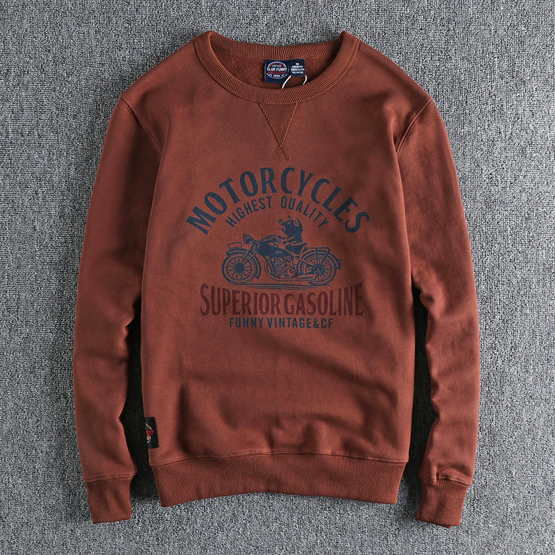 GorgeousBen 420G Heavyweight Fleece Lined Men's Crew Neck Sweatshirt Funny Motorcycle Pig Print