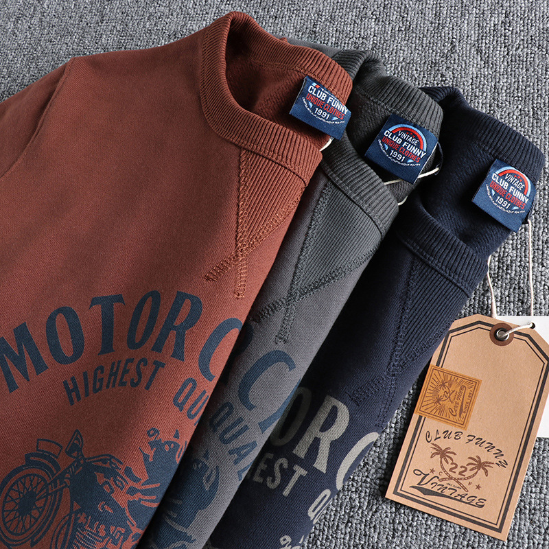 GorgeousBen 420G Heavyweight Fleece Lined Men's Crew Neck Sweatshirt Funny Motorcycle Pig Print