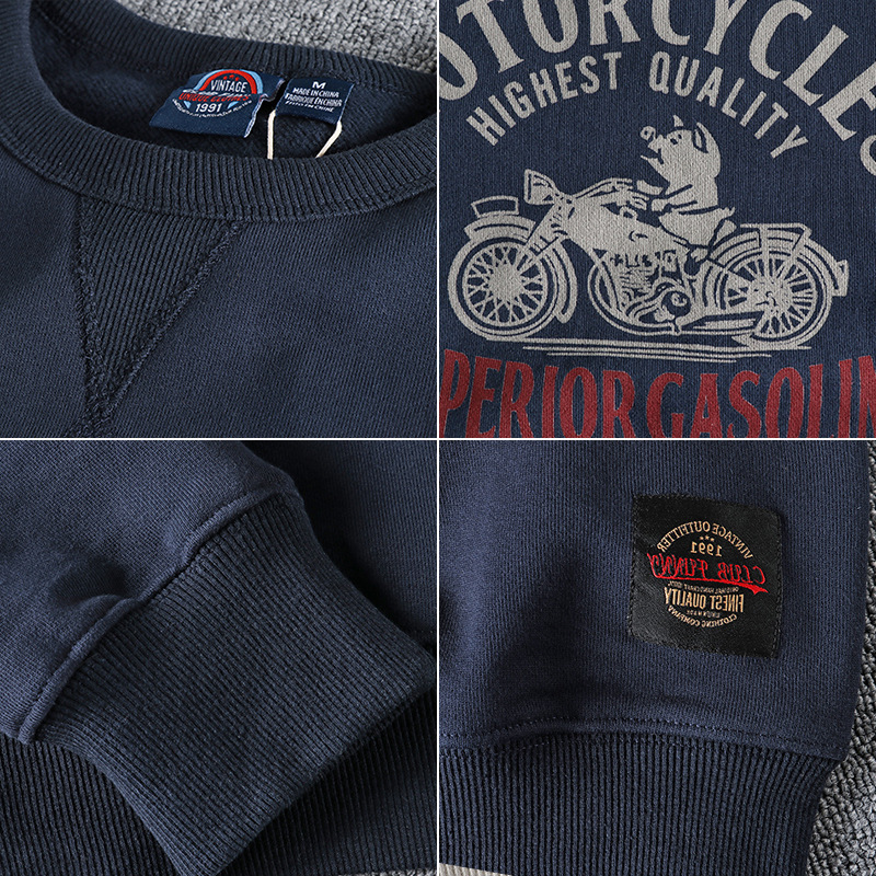 GorgeousBen 420G Heavyweight Fleece Lined Men's Crew Neck Sweatshirt Funny Motorcycle Pig Print