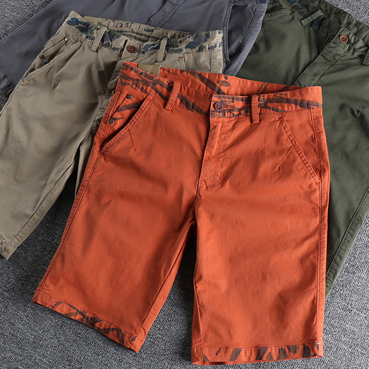 GorgeousBen Men's Summer Casual Shorts Minimalist Print Washed Distressed Slim Straight Stretchy Knee Length Versatile