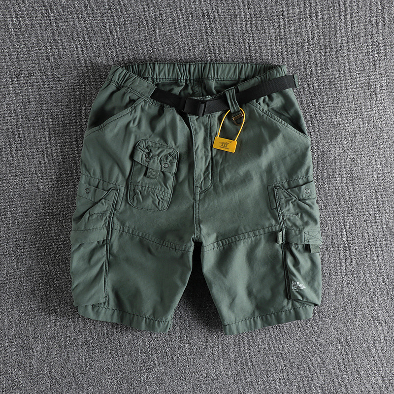 GorgeousBen Men's Summer Tough Guy Style Cargo Shorts Washed Distressed 3D Pockets Knee Length Trendy
