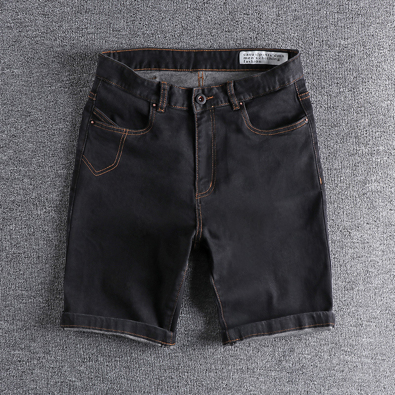GorgeousBen Men's Minimalist Raw Denim Shorts Mid-Rise Knee-Length with Stitching Detailing Summer Fashion