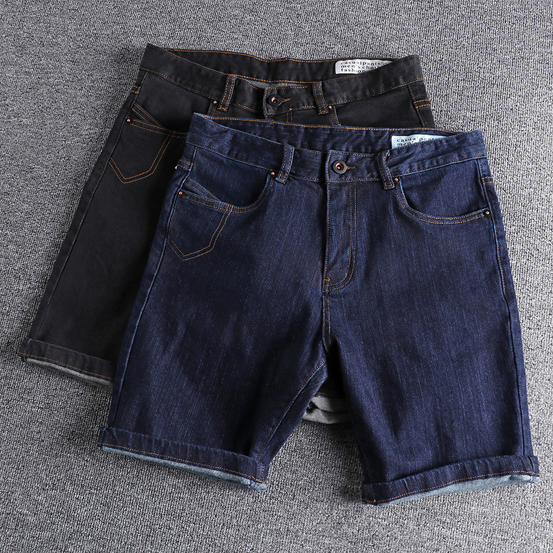 GorgeousBen Men's Minimalist Raw Denim Shorts Mid-Rise Knee-Length with Stitching Detailing Summer Fashion