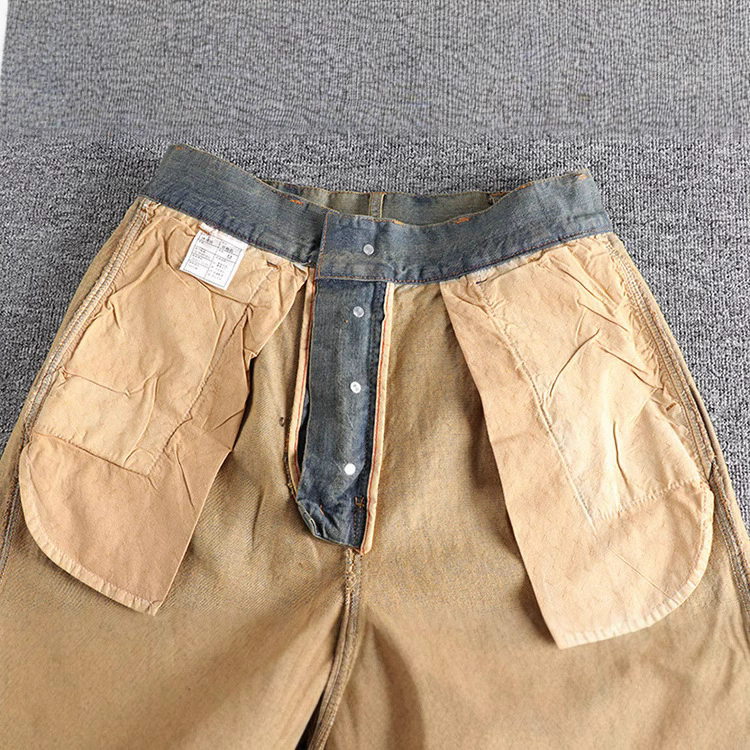 GorgeousBen Men's Vintage Washed Distressed Denim Shorts Three-Dimensional Cut Loose Straight Fit Five-Pocket Knee-Length