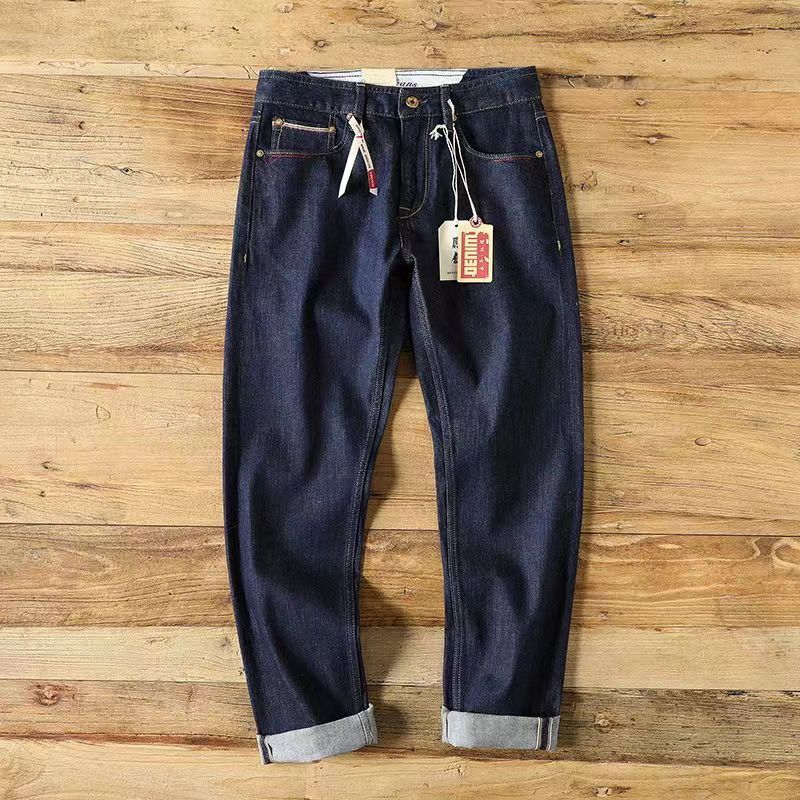 GorgeousBen New Red Selvedge Denim Jeans Men High-Density Vintage Streetwear Slim Straight Fit Pants