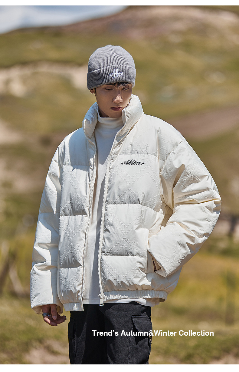 GorgeousBen Men's Winter New White Duck Down Jacket American Trendy Thick Warm Stand Collar Puffer Coat