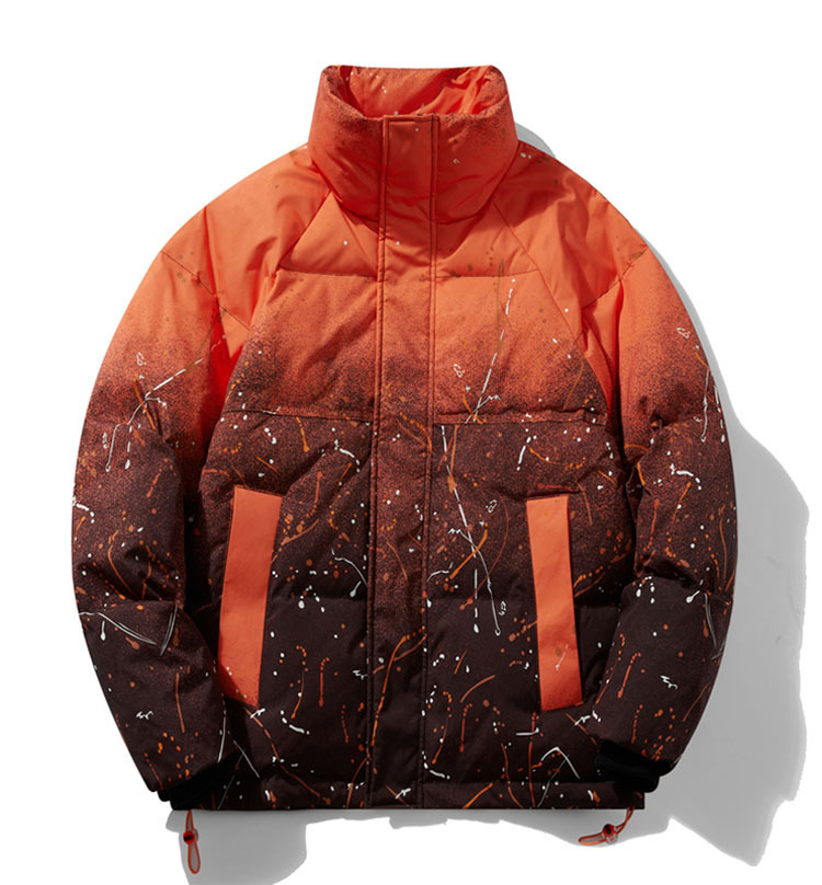 GorgeousBen Custom Winter Digital Gradient Splash Paint Down Jacket Men Women Streetwear Thickened White Duck Down Work Coat