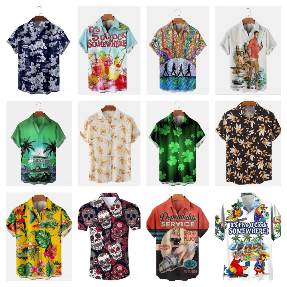 GorgeousBen New Men's Short Sleeve Shirt 3D Digital Print Fashion Trendy Casual Turn-Down Collar Floral Shirt