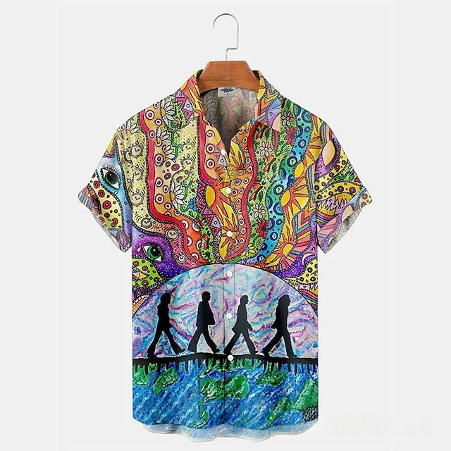 GorgeousBen New Men's Short Sleeve Shirt 3D Digital Print Fashion Trendy Casual Turn-Down Collar Floral Shirt
