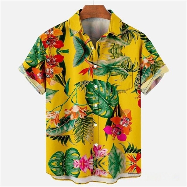 GorgeousBen New Men's Short Sleeve Shirt 3D Digital Print Fashion Trendy Casual Turn-Down Collar Floral Shirt