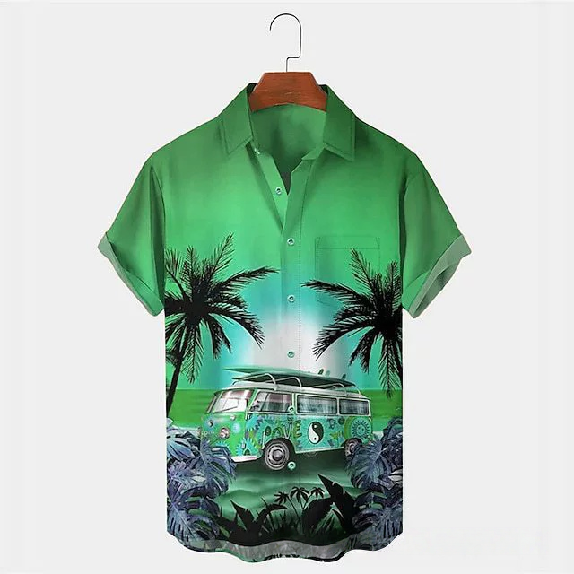 GorgeousBen New Men's Short Sleeve Shirt 3D Digital Print Fashion Trendy Casual Turn-Down Collar Floral Shirt