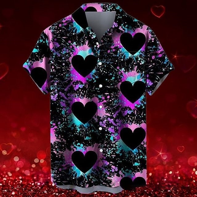 GorgeousBen New Men's Short Sleeve Shirt 3D Digital Print Fashion Trendy Casual Turn-Down Collar Floral Shirt