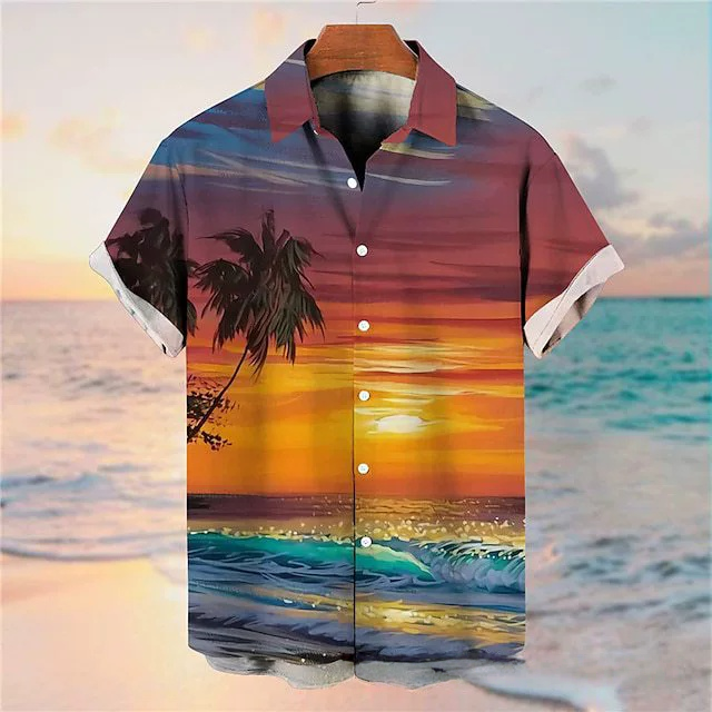 GorgeousBen New Men's Short Sleeve Shirt 3D Digital Print Fashion Trendy Casual Turn-Down Collar Floral Shirt