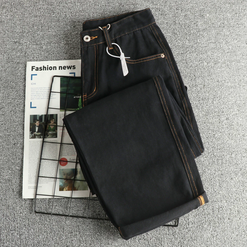 GorgeousBen Men's American Vintage Washed Black Loose Straight Jeans