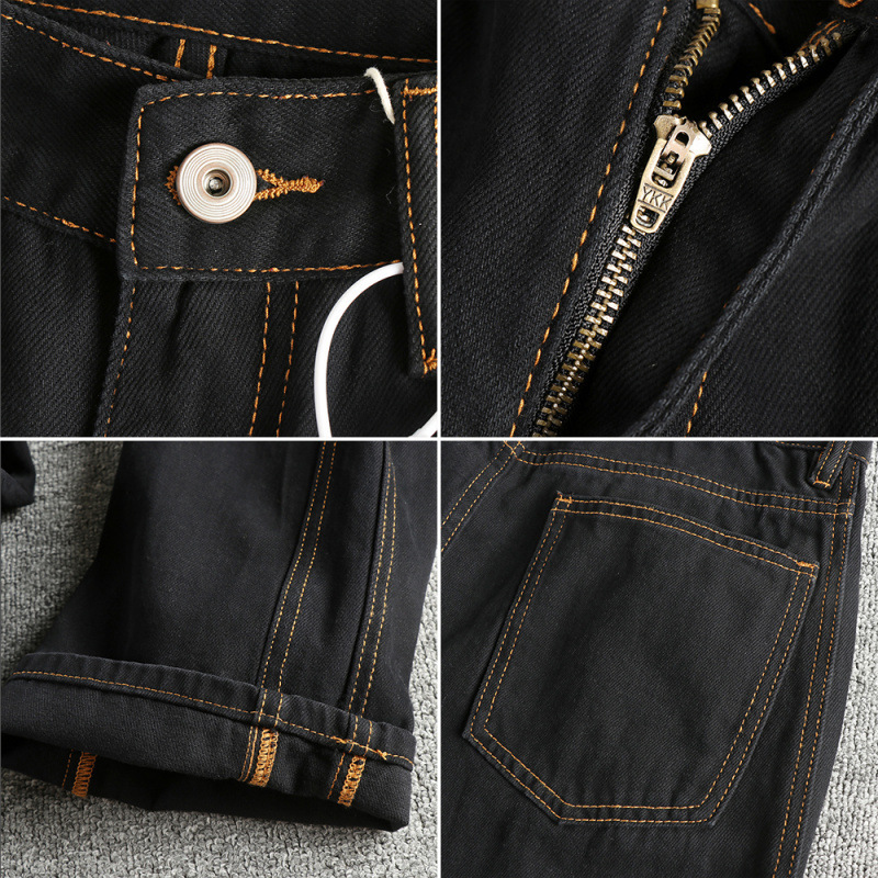 GorgeousBen Men's American Vintage Washed Black Loose Straight Jeans