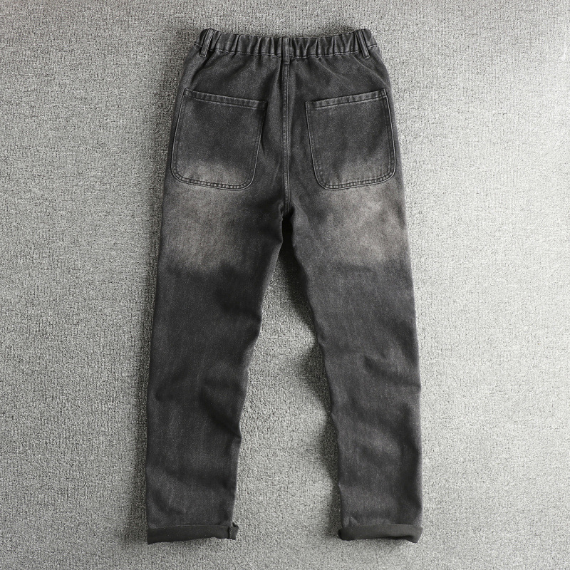 GorgeousBen long staple cotton jeans, vintage tie dye jeans, washed distressed jeans, men's loose straight jeans, black grey jeans