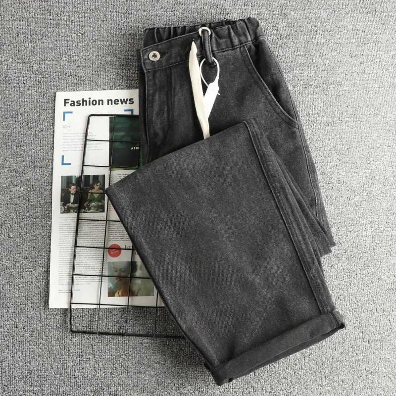 GorgeousBen long staple cotton jeans, vintage tie dye jeans, washed distressed jeans, men's loose straight jeans, black grey jeans