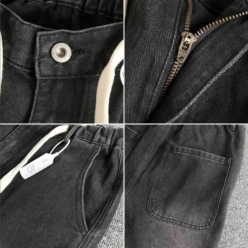 GorgeousBen long staple cotton jeans, vintage tie dye jeans, washed distressed jeans, men's loose straight jeans, black grey jeans