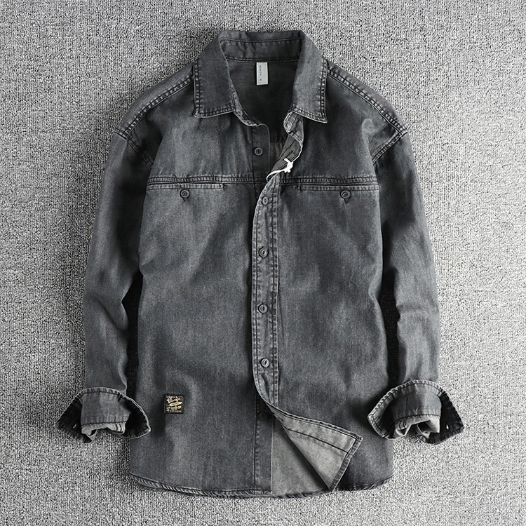 GorgeousBen Two-Tone Denim Shirt - Men's Retro Color Block Workwear