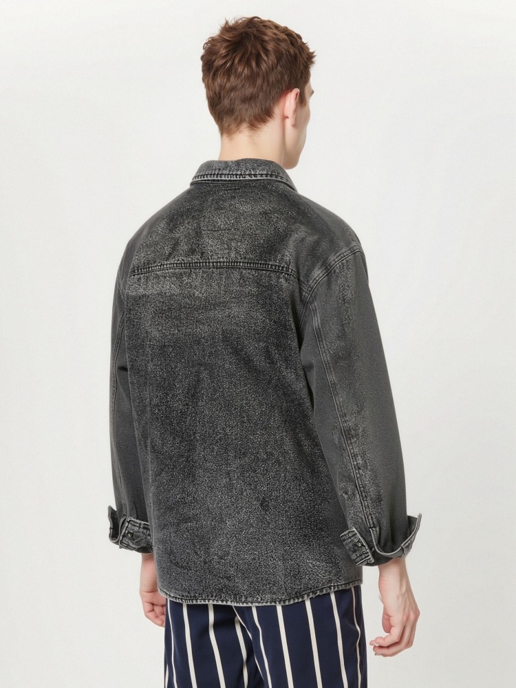 GorgeousBen Men's Vintage Washed Denim Shirt Jacket