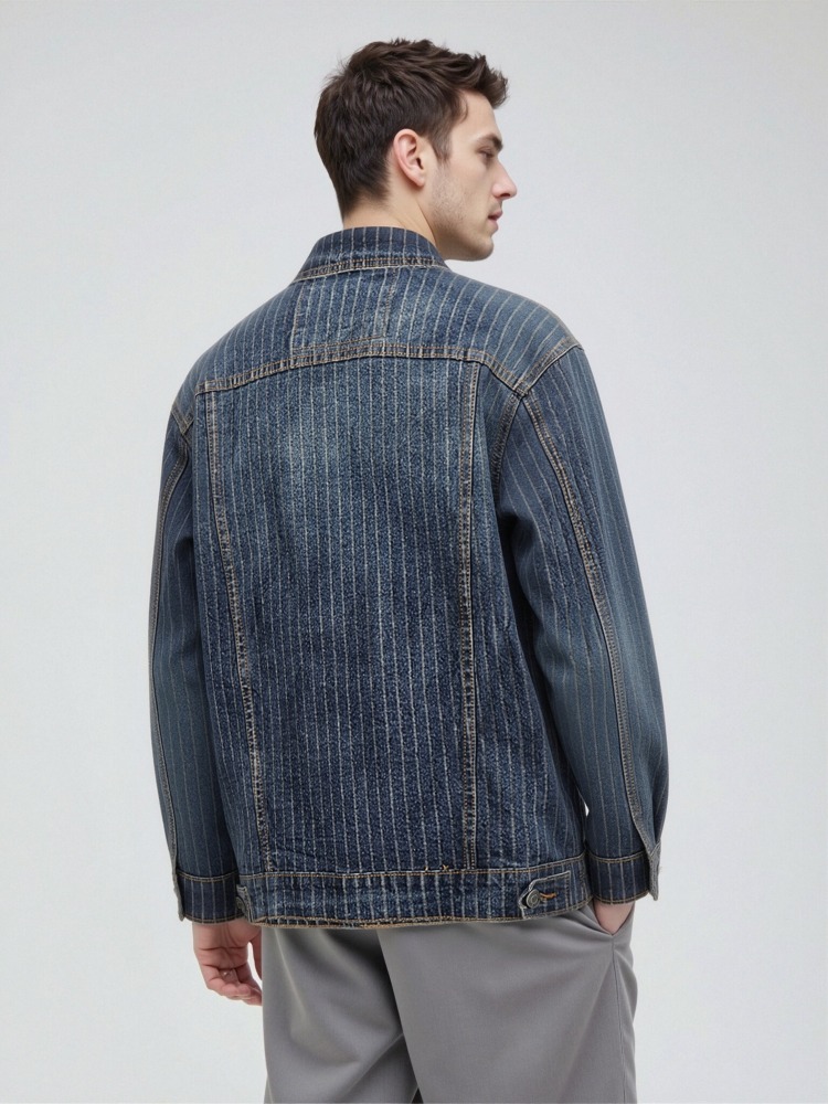 GorgeousBen Men's Vintage Pinstripe Denim Trucker Jacket
