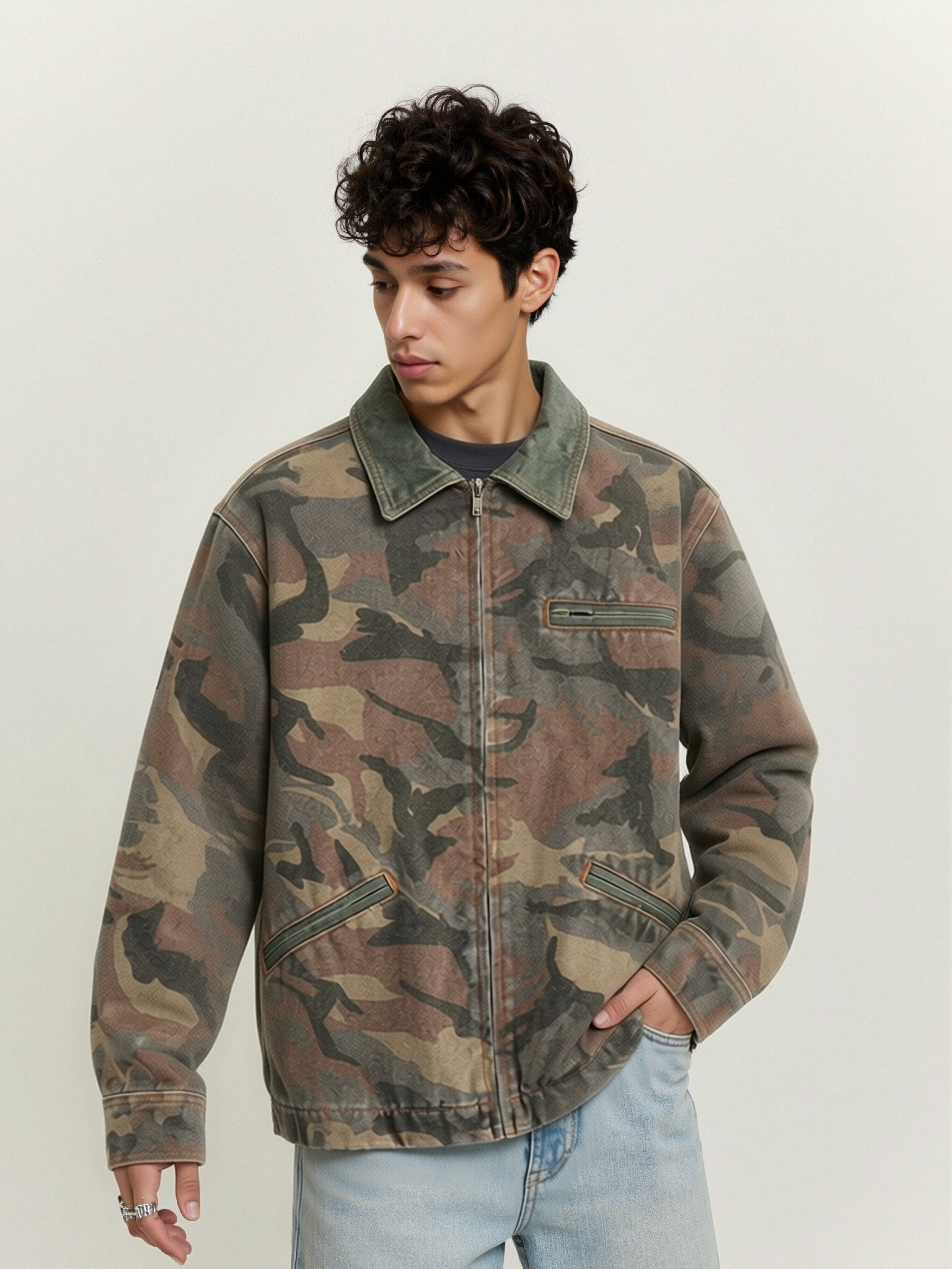 GorgeousBen Men's 100% Cotton Camouflage Vintage Work Jacket
